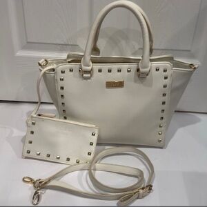 BCBG White and Gold Studded Satchel